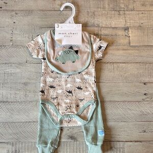 Mon Cheri Dino Print Bodysuit - Green and Tan